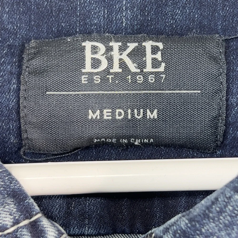 BKE‎ Men Jacket MEDIUM Blue Denim Jacket Western Button Trucker Stretch
